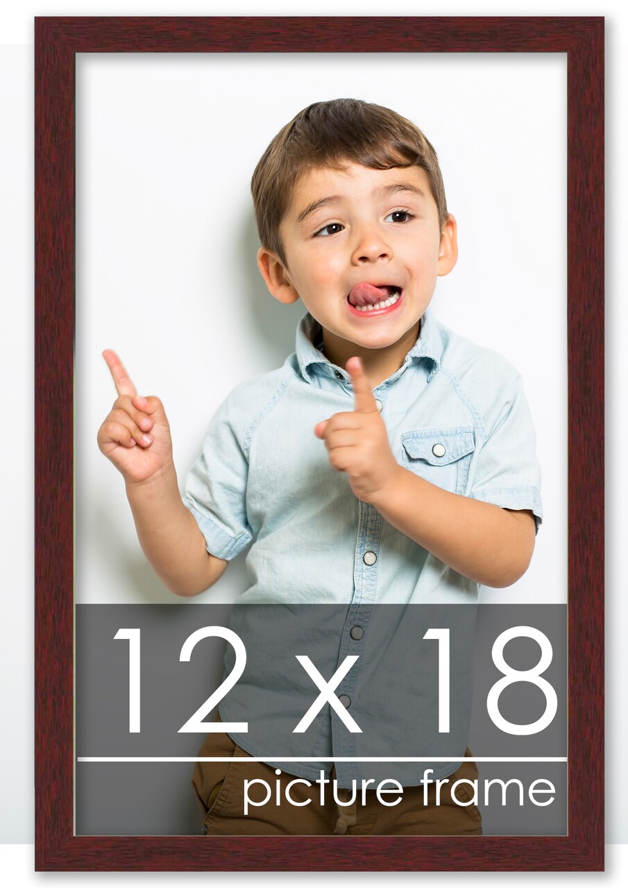 12x18 Solid Wood Picture Frame with UV-Resistant Acrylic & Acid-Free Backing, Available in 6 Finishes: Matte Black, Matte White, Metallic Bronze, Silver, Natural Wood Grain & Mahogany